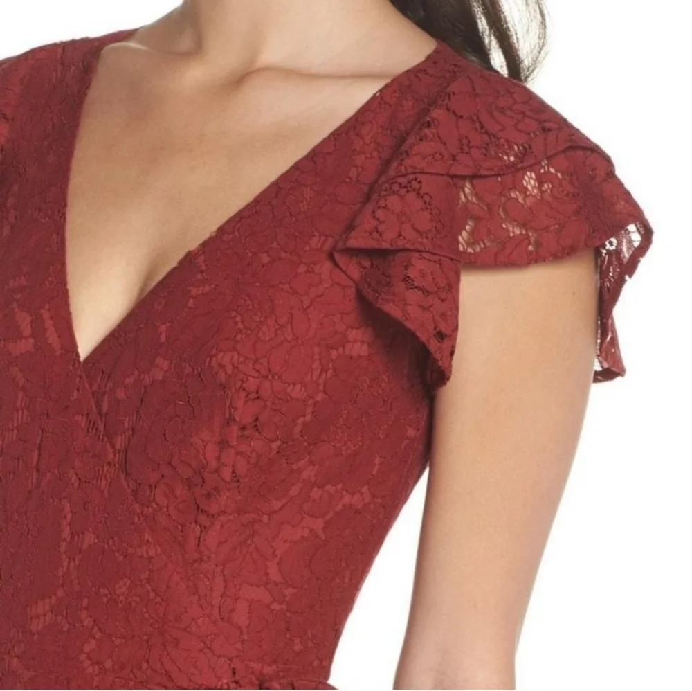 Ali & Jay | Laces & Paper Flowers Ruffled Short Sleeve Midi Wrap Dress XSMALL